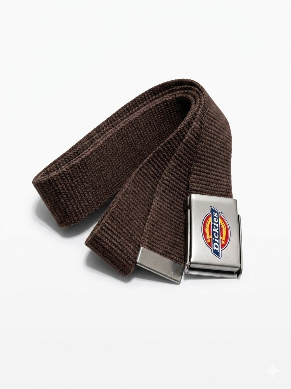 Dickies Brown Canvas Webbing Belt with Branded Metal Buckle